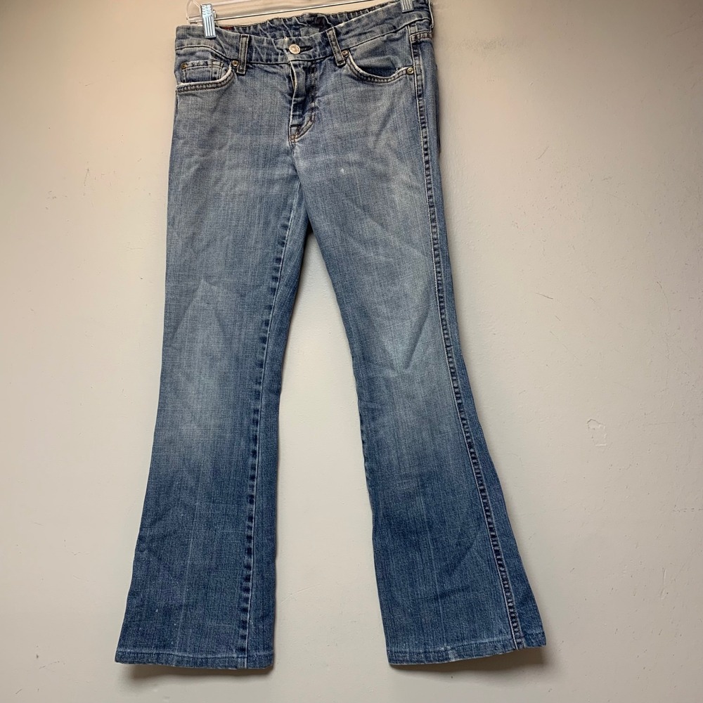 7 For All Mankind Flare Jeans Womens 29 Blue Excellent Beaded Pocket U130055U